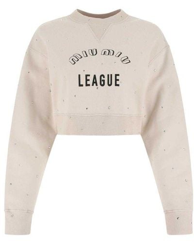 Miu Miu League Print Crewneck Sweatshirt - Natural