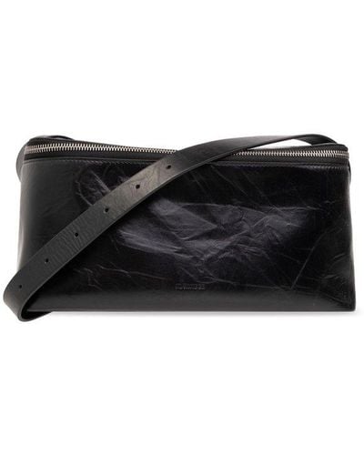 Jil Sander Logo Debossed Zipped Medium Shoulder Bag - Black