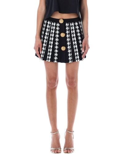Balmain Pleated Skirt With Houndstooth Pattern - Black