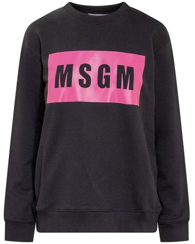 MSGM Logo Printed Long-sleeved Sweatshirt - Black