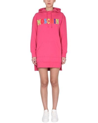 Moschino Dress With Flocked Logo - Pink
