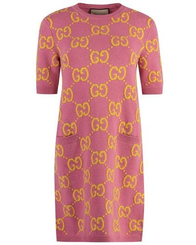 Gucci Jacquard Knit Mini-Dress - Pink