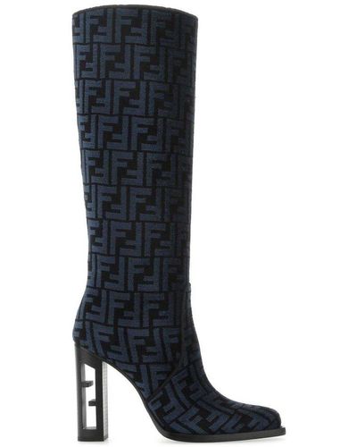 Fendi Jacquard Ff Sculptural-heel Tall Boots - Black