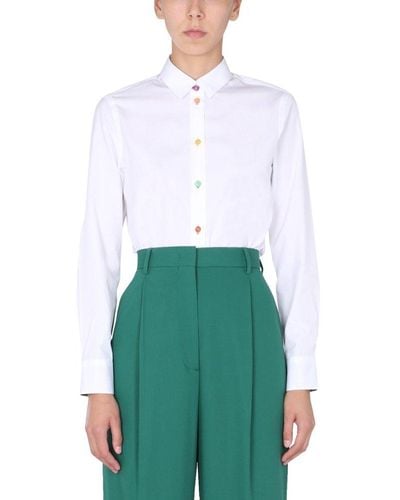 Paul Smith Long Sleeved Colour-block Buttoned Shirt - White