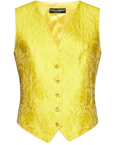 Dolce & Gabbana Cotton-blend Brocade Waistcoat - Yellow