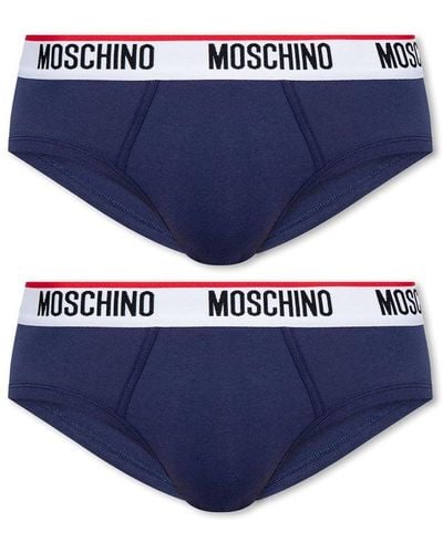 Moschino Logo Waistband 2-pack Briefs - Blue