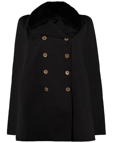 Fendi Fur Collar Wool Cape Coat - Black