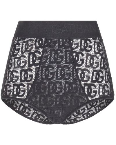 Dolce & Gabbana Logo Waistband Semi-sheer Panties - Gray