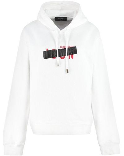 DSquared² Icon Print Drawstring Hoodie - White