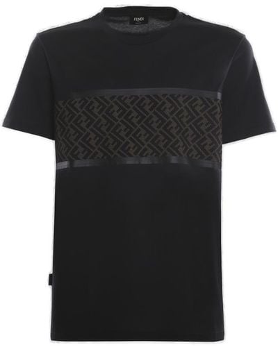 Fendi Logo Detailed Crewneck T-shirt - Black