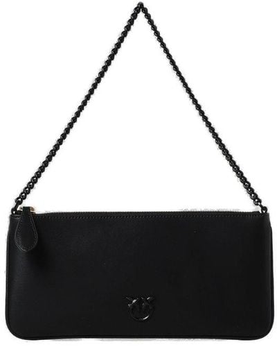 Pinko Logo Plaque Zip-up Shoulder Bag - Black