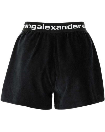 T By Alexander Wang Logo Elastic-waistband Corduroy Shorts - Black