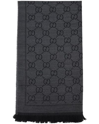 Gucci GG Jacquard Pattern Knitted Scarf - Gray