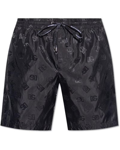 Dolce & Gabbana Monogram Jacquard Drawstring Swim Shorts - Grey