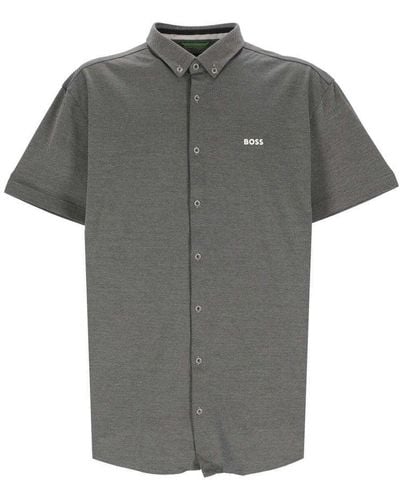 BOSS Short-sleeved Buttoned Shirt - Grey