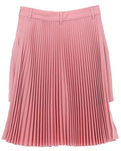 Burberry Pleated Panelled Midi Skirt - Pink