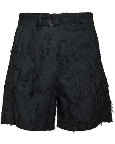 MSGM Mid-rise Distressed Belted Shorts - Black