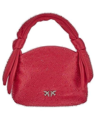 Pinko Love Birds Knot-detailed Embellished Tote Bag - Red