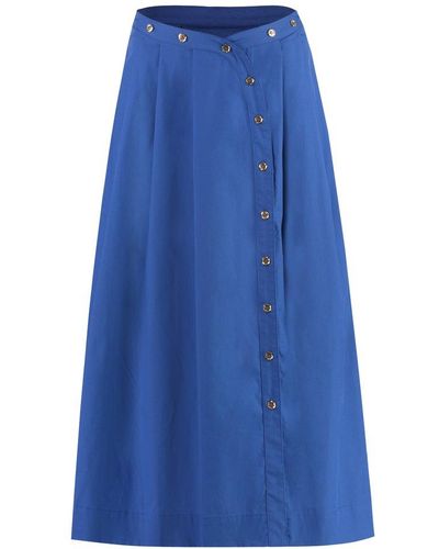Pinko Button-up Midi Poplin Skirt - Blue