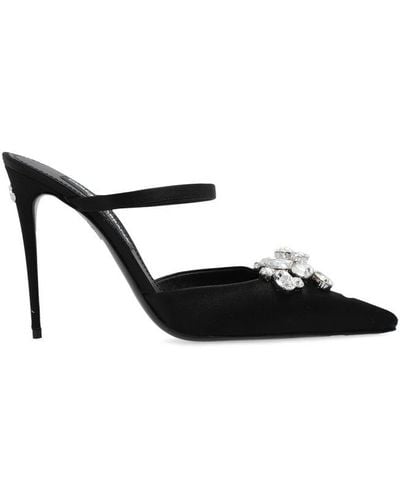 Dolce & Gabbana Embellished Pointed Toe Satin Mules - Black