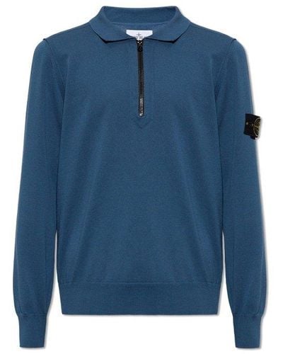 Stone Island Polo Sweater, - Blue
