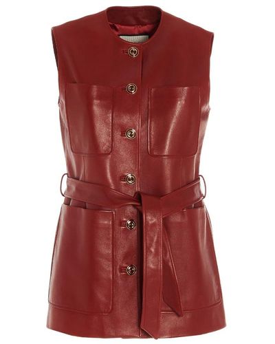 Gucci Leather Belted Vest - Red