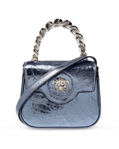 Versace La Medusa Mini Leather Tote Bag - Blue