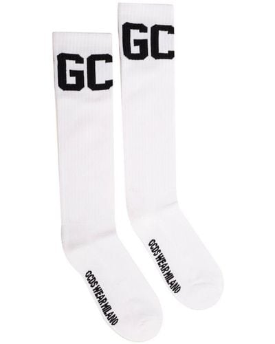 Gcds Logo Intarsia Mid Calf Socks - White
