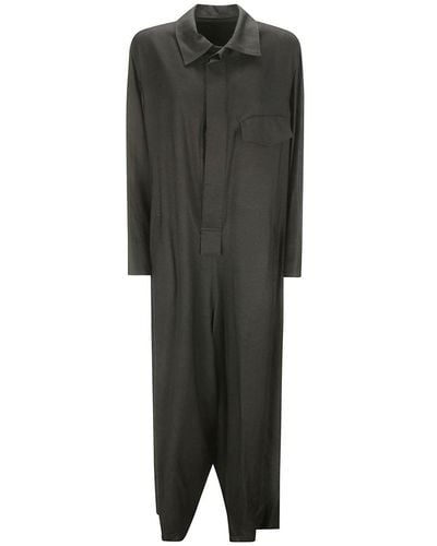 Yohji Yamamoto Button Detailed Long-sleeved Jumpsuit - Black
