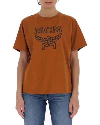 MCM Logo Print Crewneck T-shirt - Brown