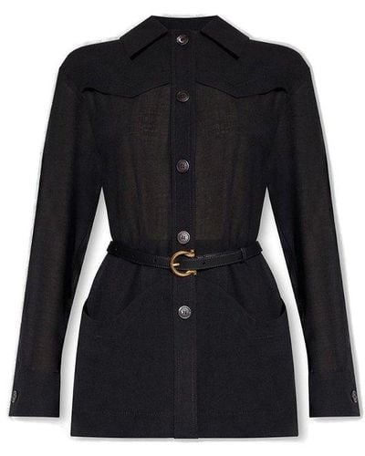 Ferragamo Belted-waist Buttoned Jacket - Black