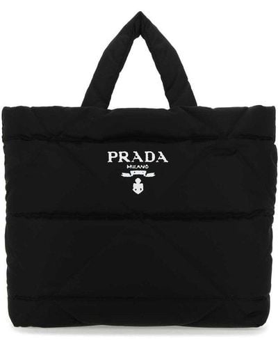 Prada Logo Detailed Padded Tote Bag - Black