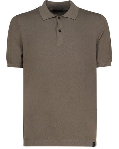 Fay Button Detailed Short-sleeved Polo Shirt - Grey