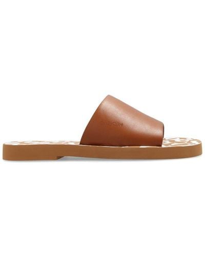 See By Chloé Leather-strap Flat Slides - Brown