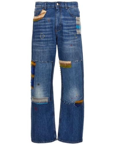 Marni Patchwork Mid-waisted Straight-leg Jeans - Blue