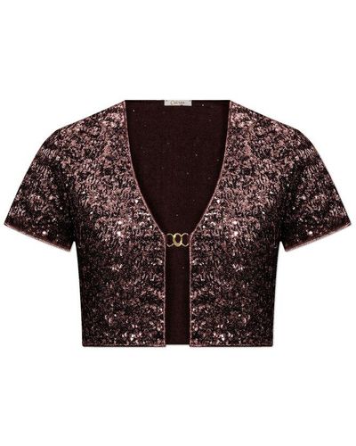 Oséree Sequin Embellished Cropped Cardigan - Brown