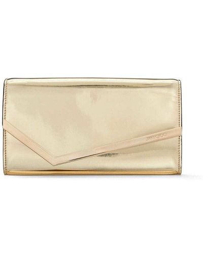 Jimmy Choo 'emmie' Gold-colored Handbag With Magnetic Fastening In Mirror Fabric - Natural