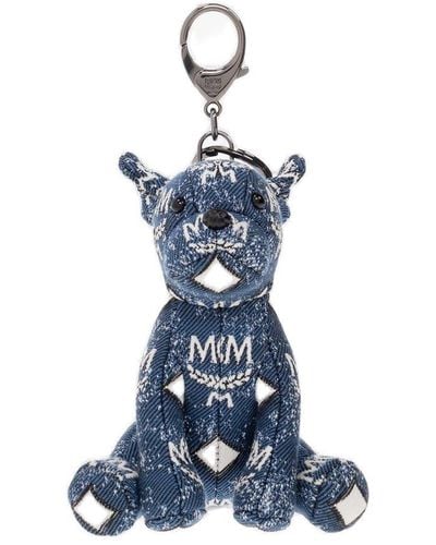 MCM M Pup Logo Printed Denim Keychain - Blue