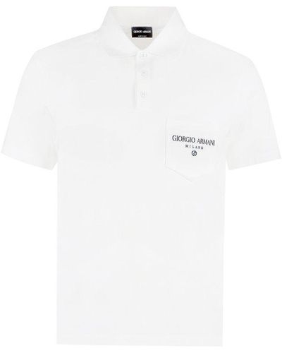 Giorgio Armani Logo Cotton Polo Shirt - White