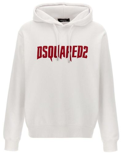 DSquared² Logo Printed Drawstring Hoodie - White