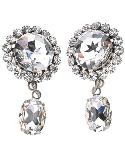 Alessandra Rich Embellished Drop Clip-on Earrings - White