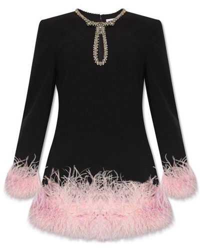 Self-Portrait Dress With Feathers, - Black