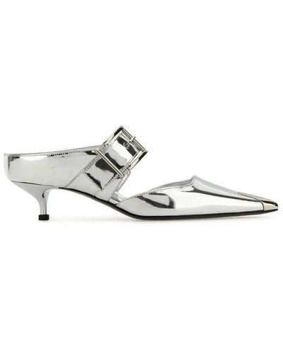 Alexander McQueen Pointed-toe Buckle-detailed Mules - White