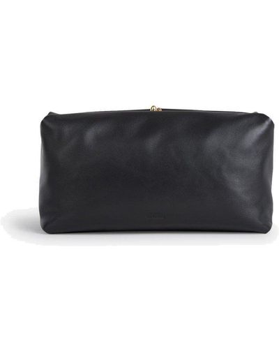 Jil Sander Goji Soft Logo Embossed Clutch Bag - Black