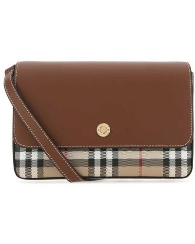 Burberry Penny Foldover E-canvas & Leather Shoulder Bag - Brown