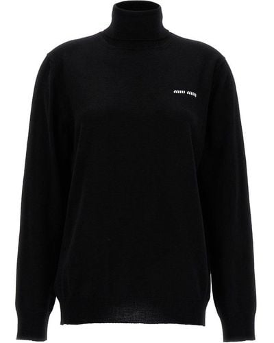 Miu Miu Logo Turtleneck Sweater - Black