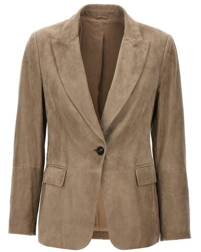 Brunello Cucinelli Suede Blazer Blazer And Suits - Brown