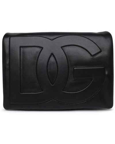 Dolce & Gabbana Logo Embossed Shoulder Bag - Black