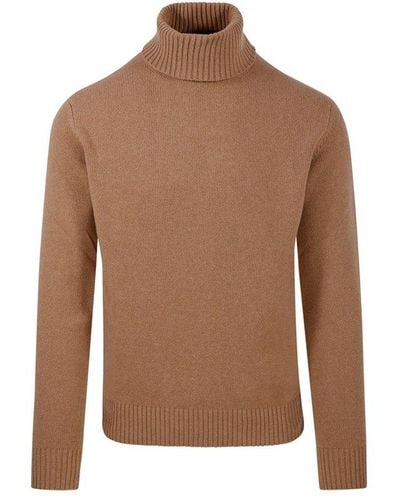 Roberto Collina High Neck Knitted Jumper - Brown