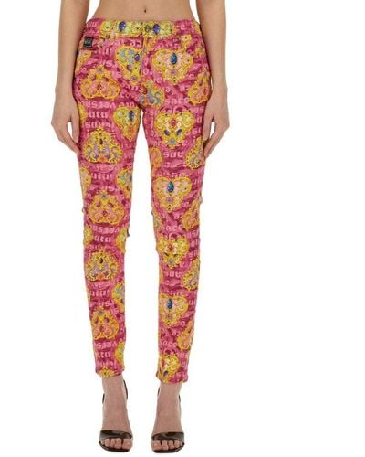 Versace Heart Couture Print Skinny Jeans - Red